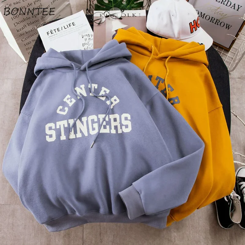 Hoodies Women Leisure Letter Printed Long Sleeve Pullover Soft Cotton Korean Style Young Ladies Simple Loose College All-match