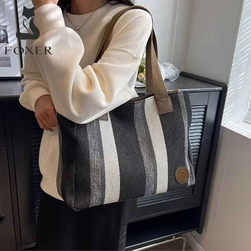 FOXER Women Casual Outdoor Fabric Handbag Lady Commuter Large Capacity Travel Shoulder Crossbody Bag Fashion Light Shopper Totes