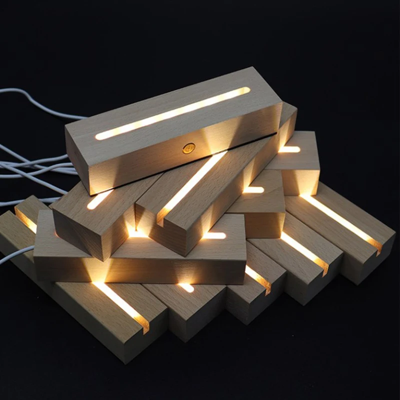 LED Wood Display Base 8 Colors Rectangle Display Pedestal Lights Display Base Wooden Lighted Base Stand For Resin Art