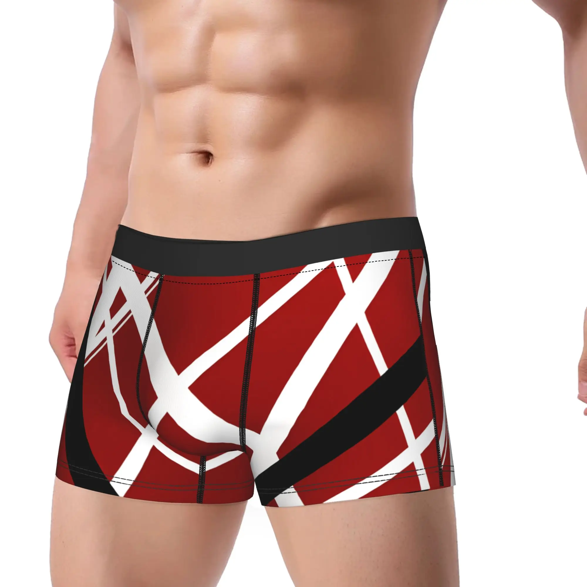 Abstract Red And White With Lines Van Halen Shorts Briefs  Underwear High Quality Men Breathable Trunk Custom Plus Size Panties