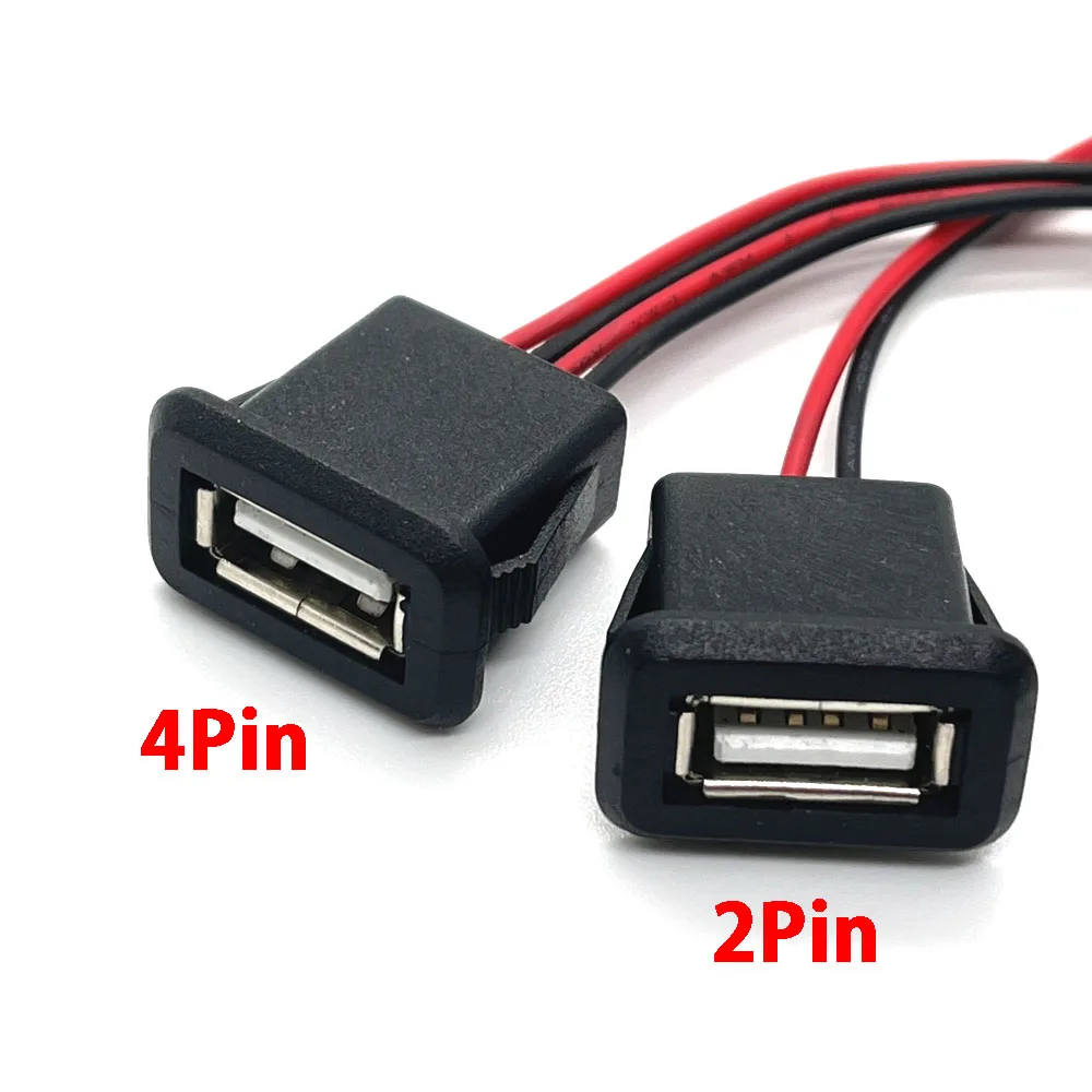 

10pcs/LOT 2Pin 4Pin USB 2.0 Female Power Jack USB2.0 Charging Port Connector with Cable Electric Terminals USB Charger Socket