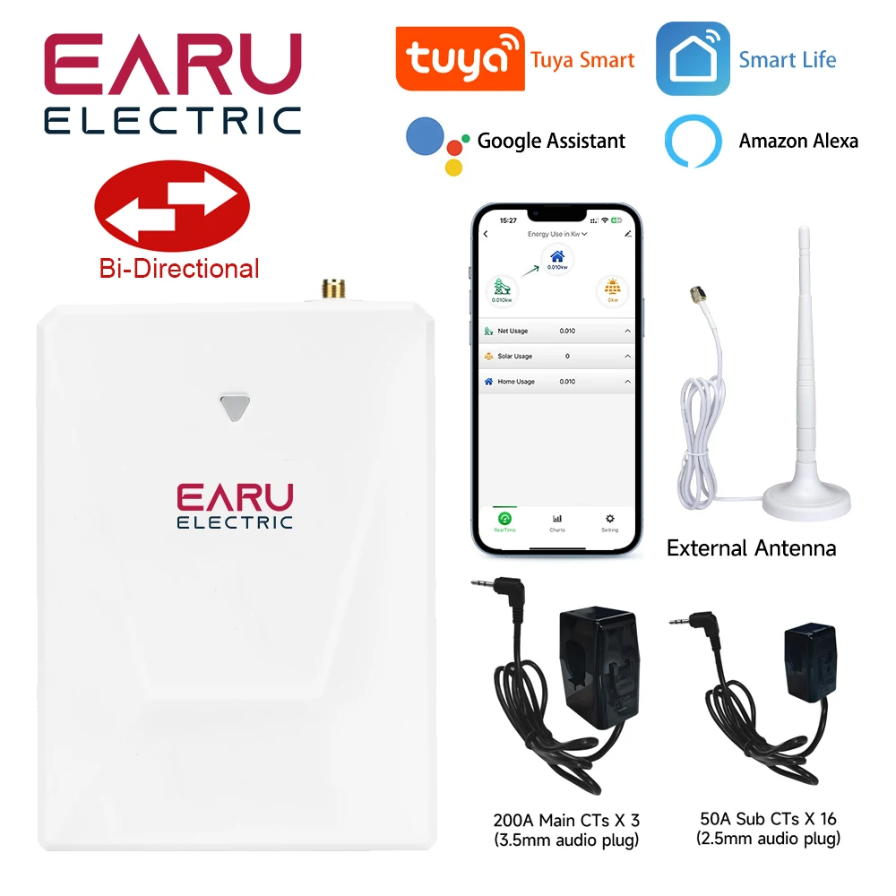 Tuya Smart WiFi Multi-Circuit 19 Channels Bi-Directional Power Energy kWh Meter Monitor AC90-480V 200A 300A with 19PCS CT Clamps