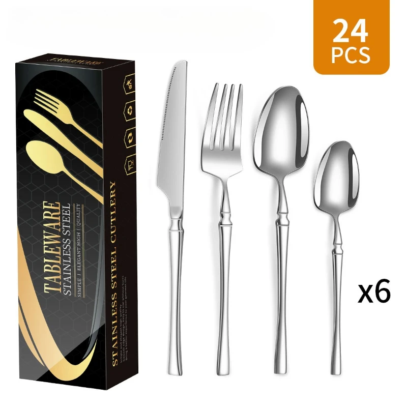 Juego de Cubiertos de Acero Inoxidable de 24 Piezas, Diseño Delgado, en Caja de Regalo, Juego de Cuchillos, Tenedores y Cucharas de Lujo Estilo Occidental