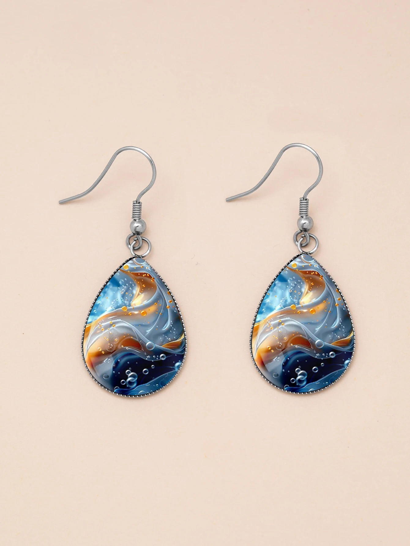1 Pair of Vibrant and Colorful Landscape and Sea Water Pattern Earrings with Convex Glass and 316 Stainless Steel Water Drop Ear Hooks, in a Retro and Simple Style Suitable for Women for Daily Gift-Giving and Wearing, Jewelry Earrings in an Elegant and Simple Style Suitable for Women for Everyday and Vacation Wear