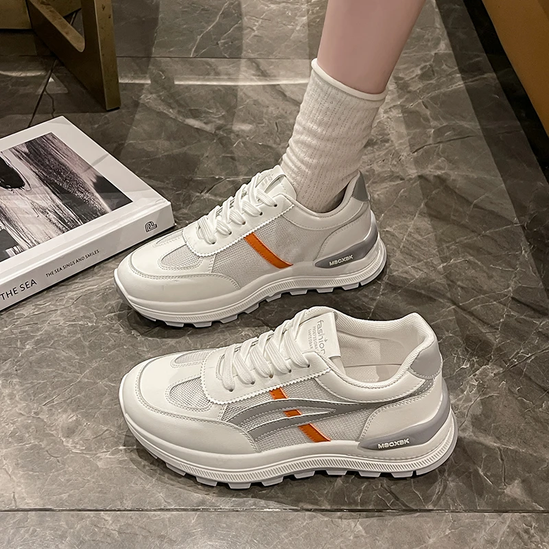 

Spring Thick Bottom Women's Shoes 2025 Summer Casual Patchwork Leather Sneakers Casual Vulcanised Shoes Ladies Chaussure Femme