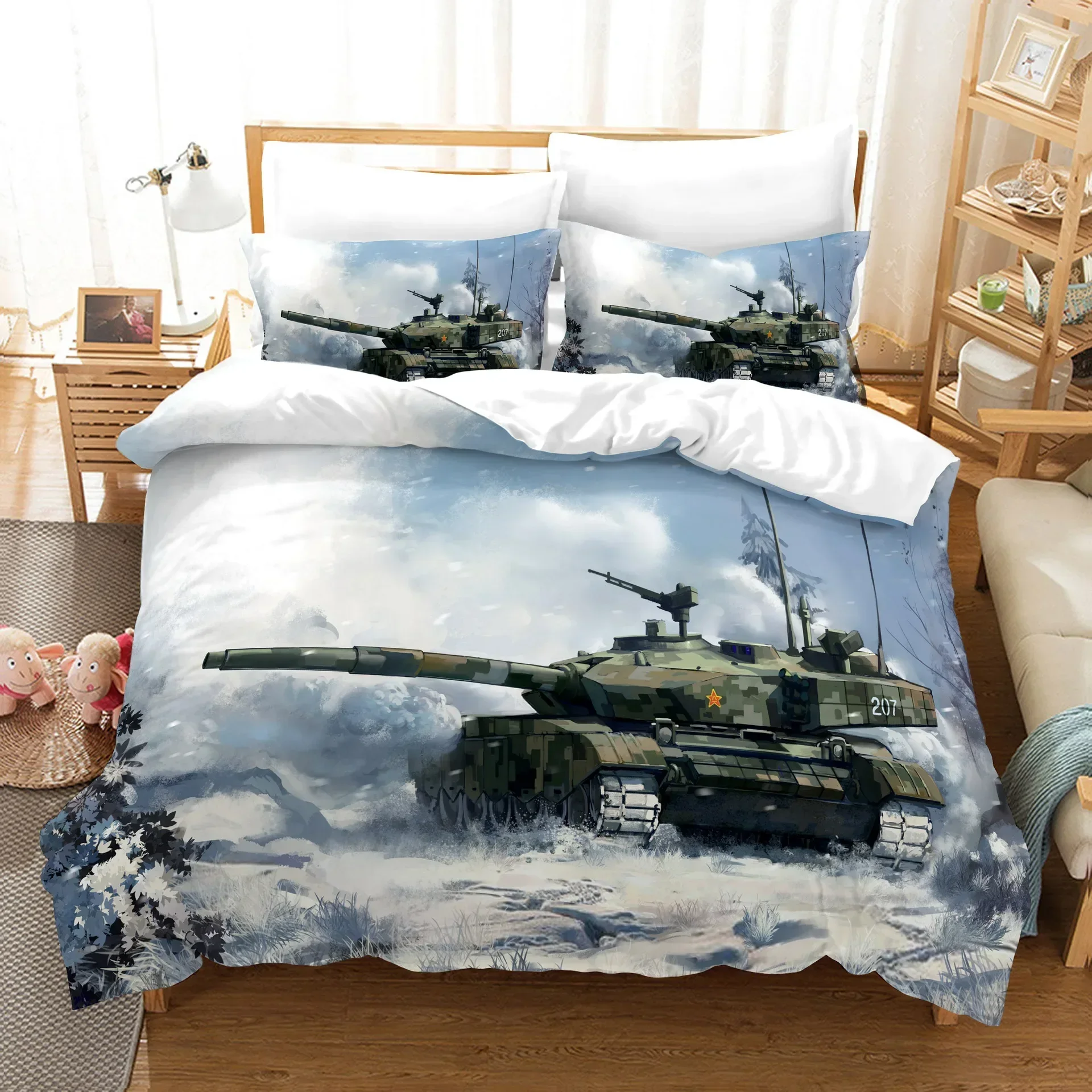 

3D War Tank Comfortable Duvet Quilt Cover Pillowcase Bedding Set Children Bedroom Decoration Home Textile
