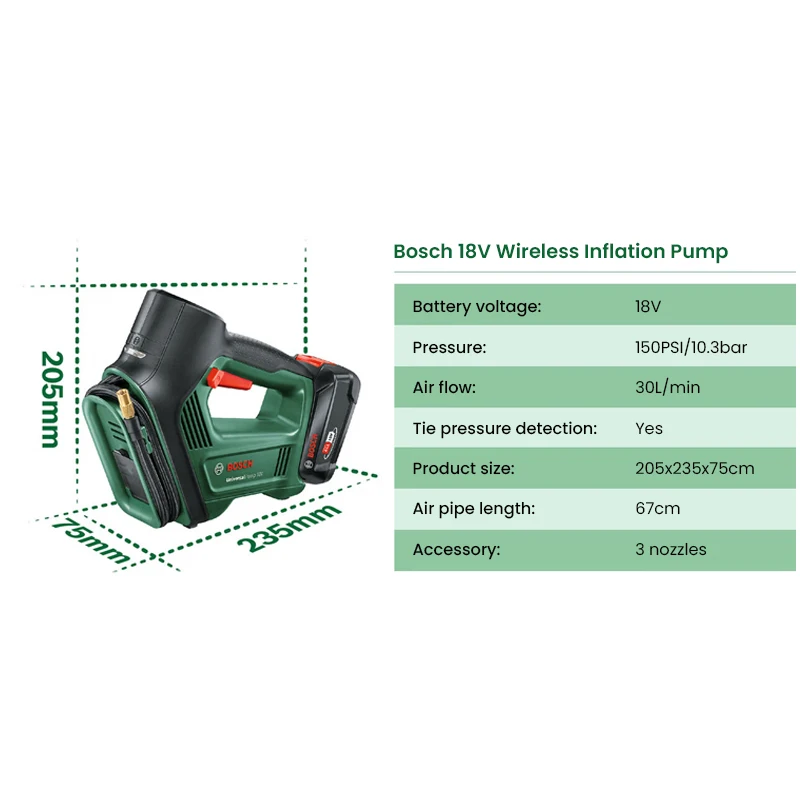 BOSCH-bomba de aire Universal de 18V, compresor de aire eléctrico inalámbrico, inflador eléctrico, Detector de prensa de neumáticos de 150PSI para coche y motocicleta
