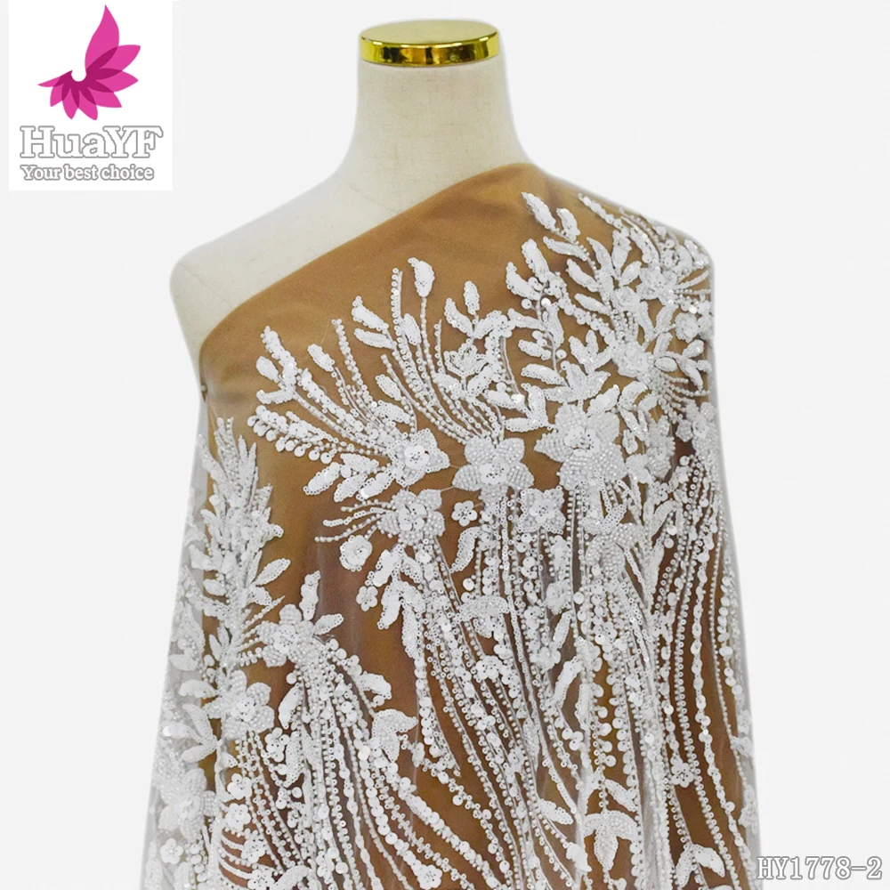 

1 Yard Hot Sale High Quality French White 3d Flower Lace Wedding Bridal Dress Fabric HY1778-2