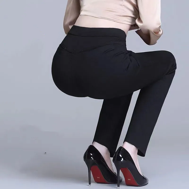 High Waisted Pencil Pants Women Office Ladies Solid Elegant Legging Women's Stretch Slimming Straight Long Trousers