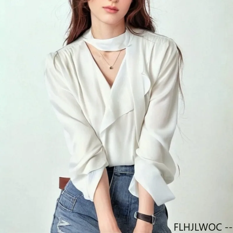 Female Tops Blouse Hot Sales 2025 Cute Sweet Girls Preppy Style Solid Formal Work Office Lady Lace-Up Bow Tie Basic White Shirts