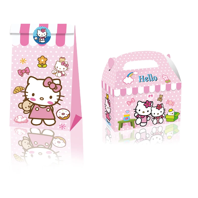 Hello Kitty 12Pcs Carton Candy Gift Box Box Bag Sanrio Kraft Paper Bag Anime Girl Portable Child Party Packaging Box Wholesale