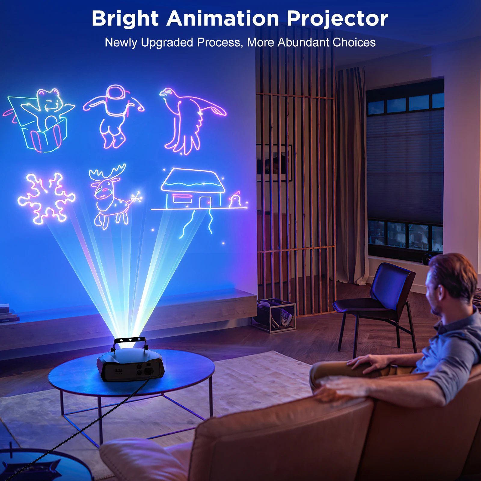 U\'King 100W Animation DJ Laser Light RGB DJ Disco Party Light 3D Animation Laser Projector DMX Control for Christmas Halloween