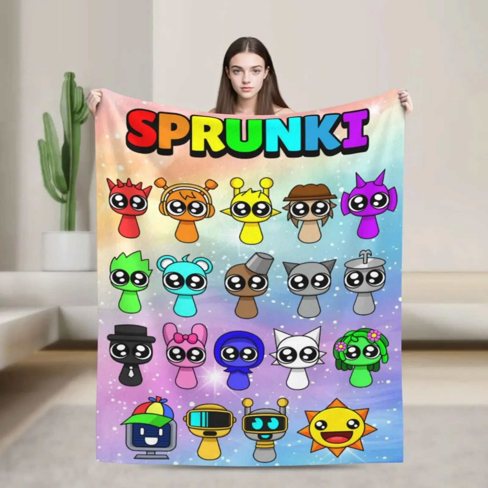 

Очень мягкое одеяло на тему игры Sprunki, теплое фланелевое одеяло с забавным мультяшным рисунком для дивана, спальни, гостиной, домашнего декора