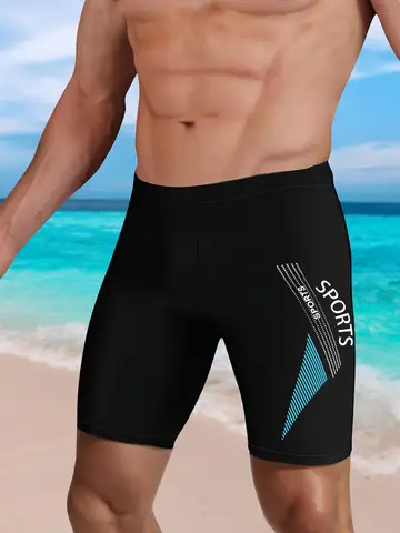 Shorts de Natação Masculinos com Estampas Esportivas, Ajuste Slim, Shorts Híbridos para Praia e Academia, Roupas de Natação Essenciais para o Verão