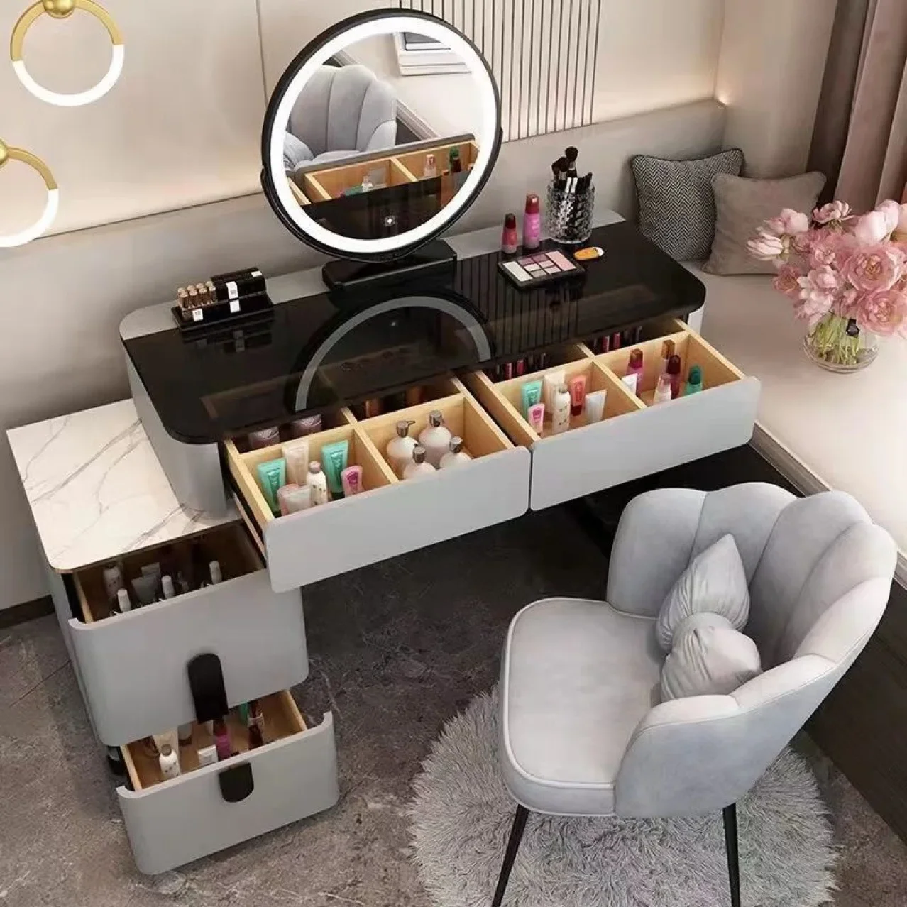 Makeup chair light luxury, girls bedroom simple modern dresser stool, backrest