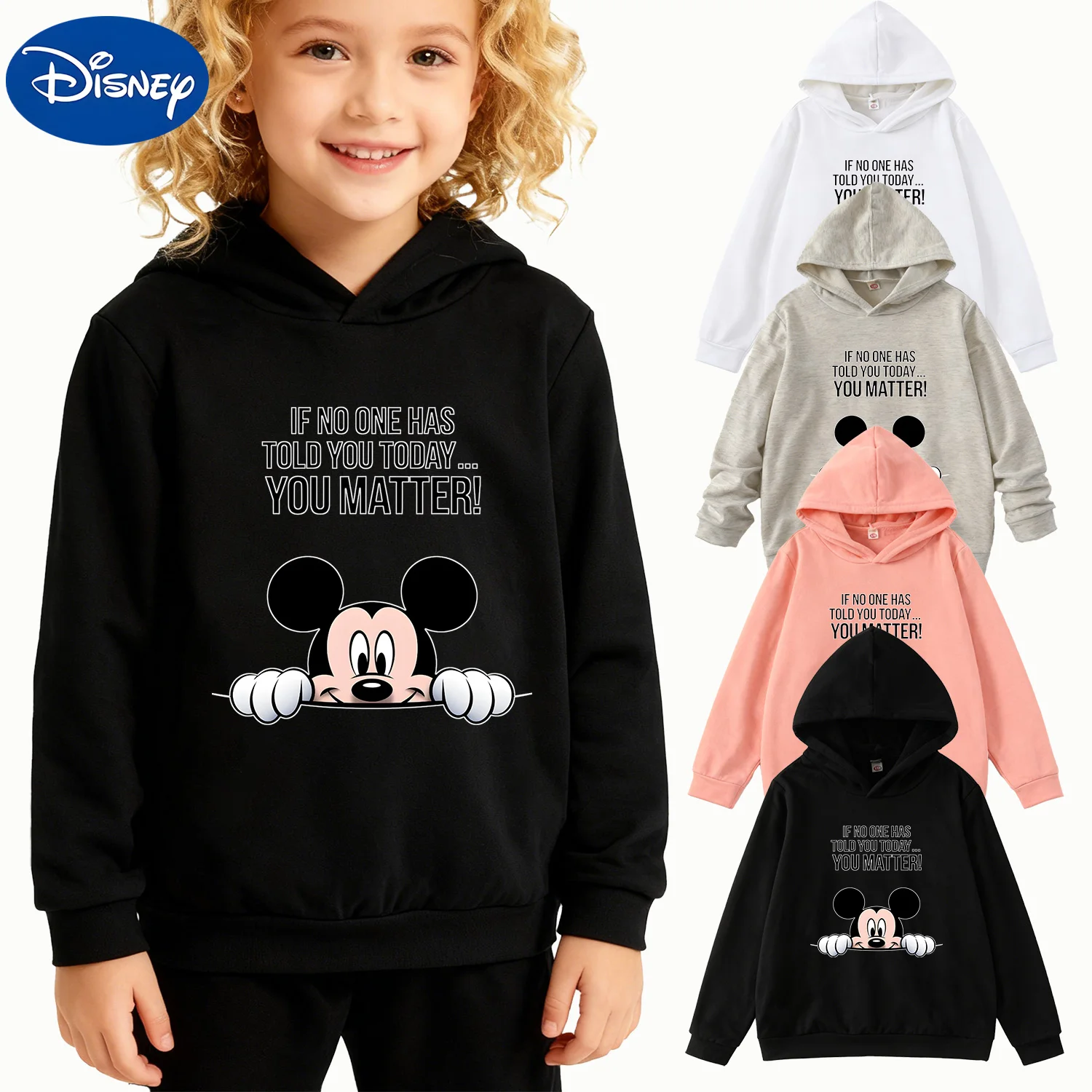 

Детская мотивационная толстовка с капюшоном Disney «You Matter», черный пуловер с длинными рукавами