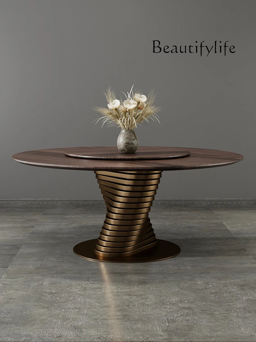 

Italian Minimalist Solid Wood Dining Table High-End Villa round Designer Model Rotating Overlay Dining Table