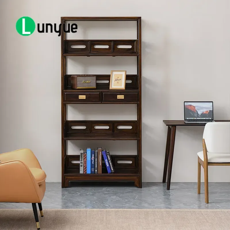 South American Walnut Bookshelf Floor to Ceiling Solid Wood Bookcase Multi Layer Storage Display Rack for Living Room Office