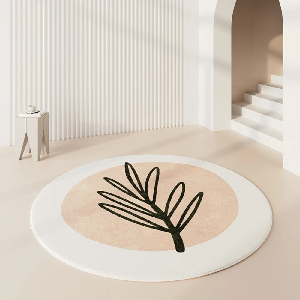 Modern Creamy Color Blocks Round Carpet – Non-Slip Area Rug for Living Room & Bedroom, Soft Lounge Floor Mat