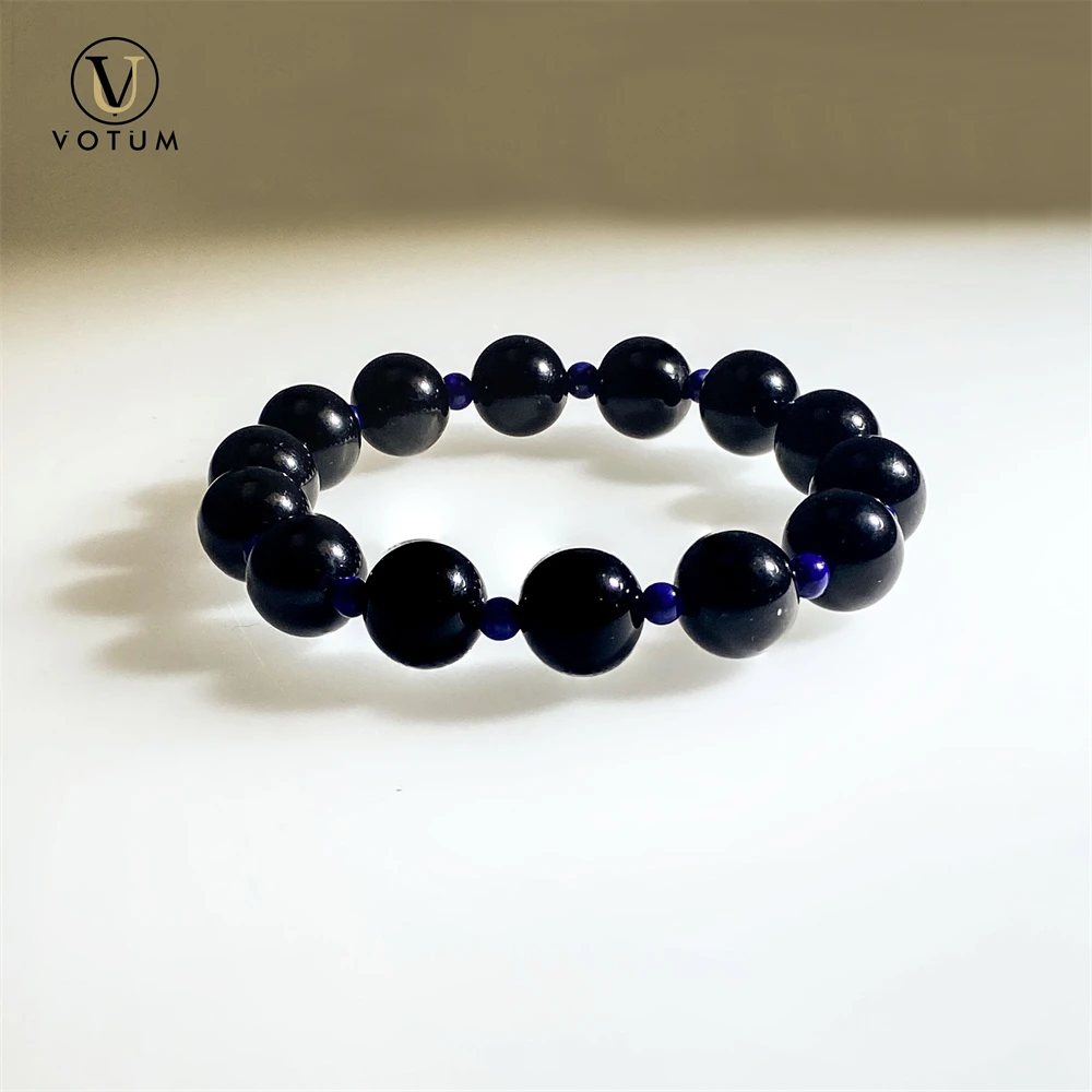 Votum Natural Lapis Lazuli Black Obsidian Beaded Bracelet for Unisex Energy Protection Crystal Healing Spiritual Gift Bracelets