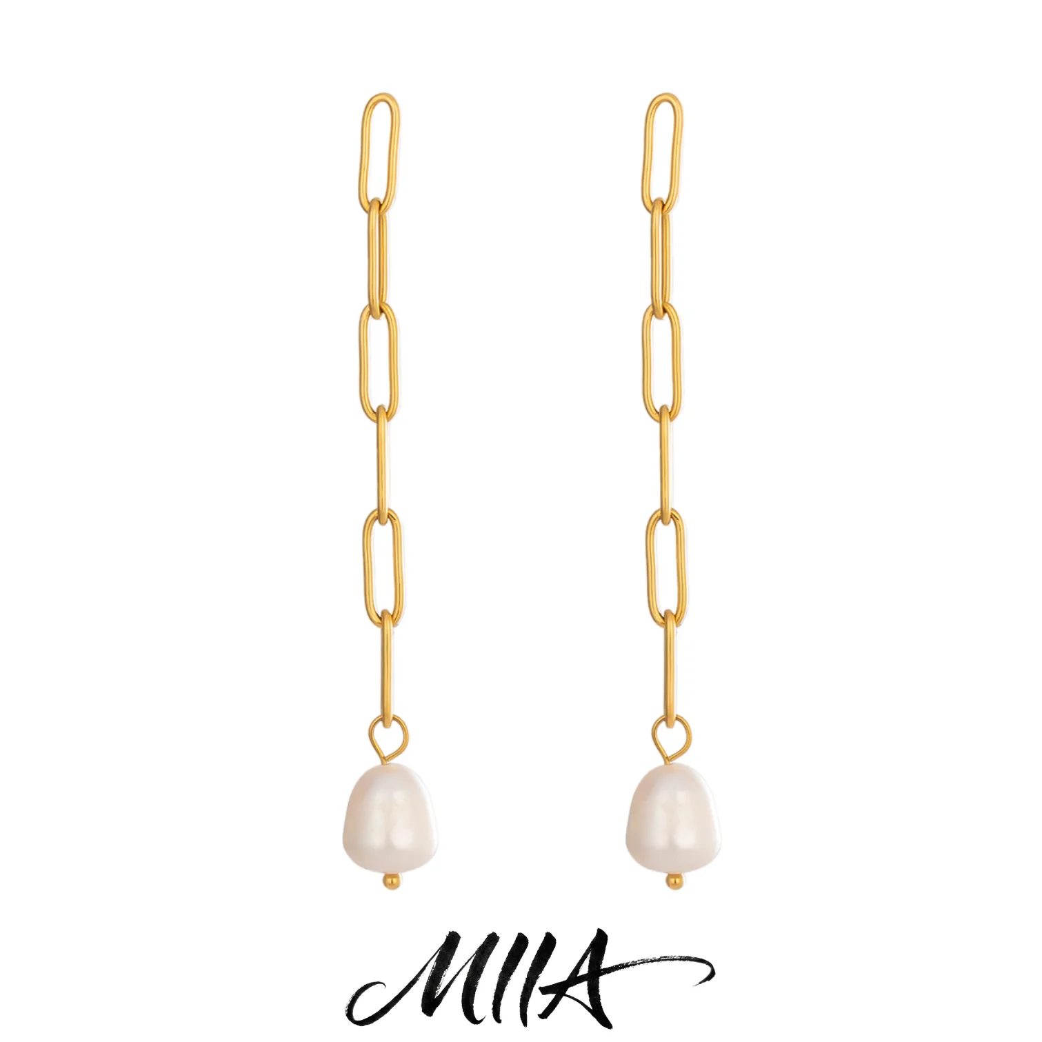 Miia Fashion Sweet irregular Natural Pearl Earrings Jewelry Stainless Steel 18k Gold Plated Drop Down Earrings For Women Girls