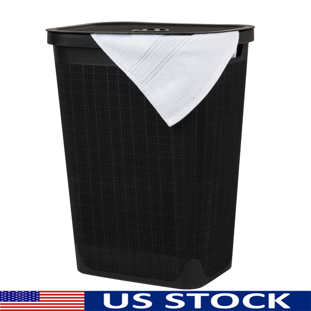

60L Slim Laundry Hamper with Lid Durable Plastic Ventilated Design Portable Storage Solution Clothes Toys Sports Gear