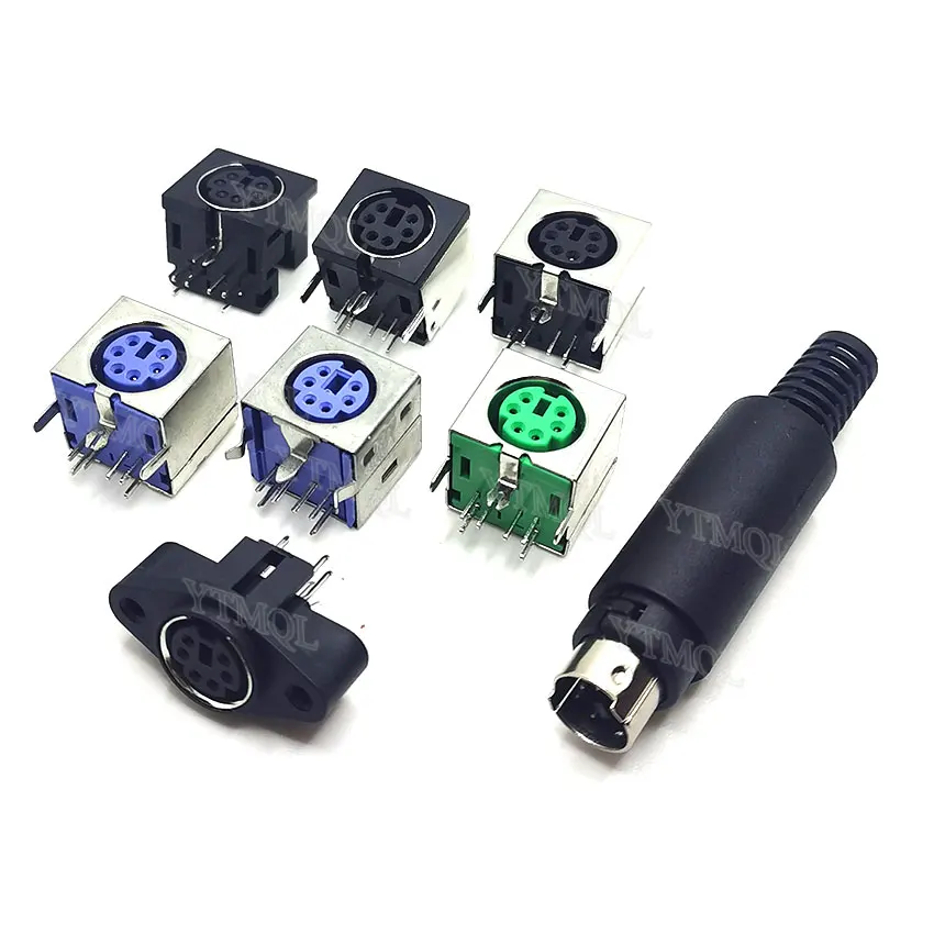 PS2 Keyboard Socket PS-2 6 Pin Male Female Socket Jack Connector On PCB PS2 6P Green/Purple/Black Mouse Socket PS2 sockets