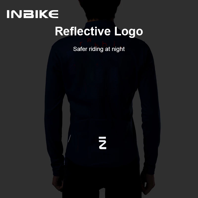 INBIKE Fleece Men\'s Long Sleeve Cycling Jersey Bike Clothing Winter Thermal Top Shirts Full Zipper Riding Clothes with 3 Pockets