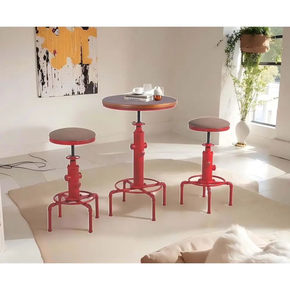 

Комплект для паба в индустриальном стиле из 3 предметов с барными стульями из искусственной кожи и отделкой под старинное красное дерево