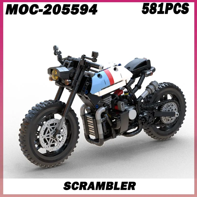 

581 шт. MOC- 205594 Техника Scrambler Модель мотоцикла Строительные блоки Мотогонки Мотоцикл Наборы городских автомобилей Внедорожные комплекты MOC