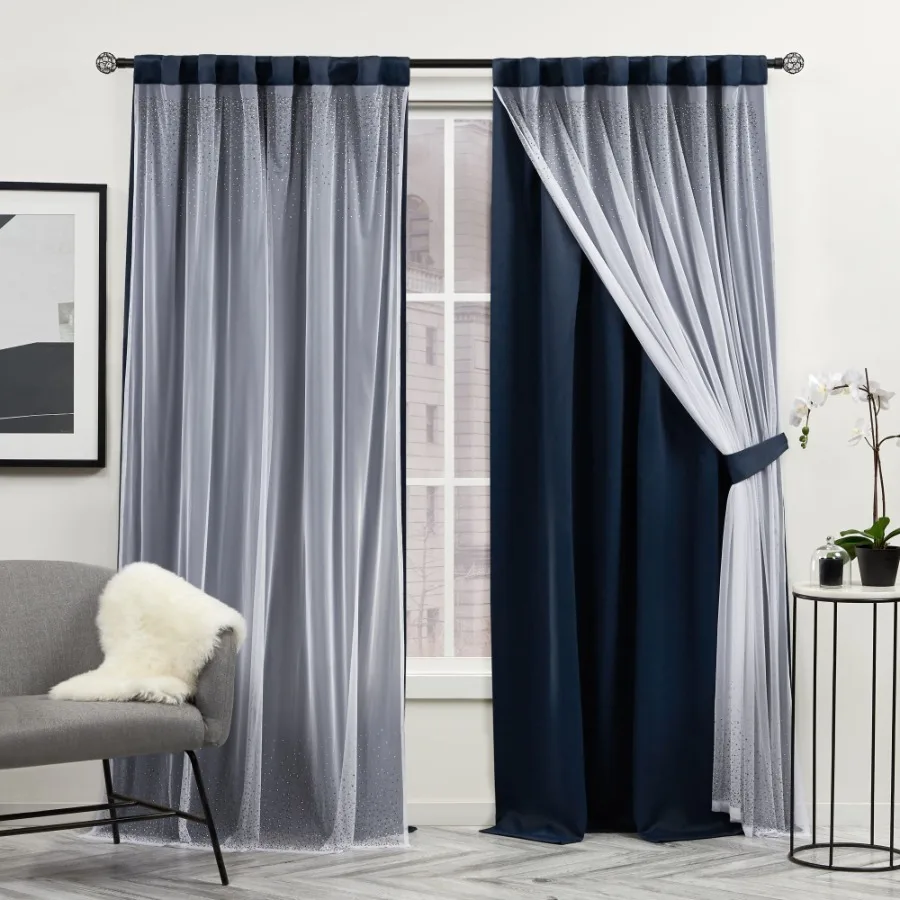 

Luminous Room Darkening Blackout Hidden Tab Top Curtain Panels 52"x84" Blue Set of 2
