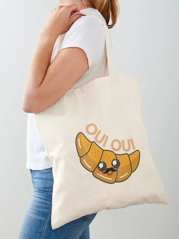 

Oui Oui Cute French Croissant Tote Bag shopper bag woman Canvas shoulder bag Shopping bags shopping logo