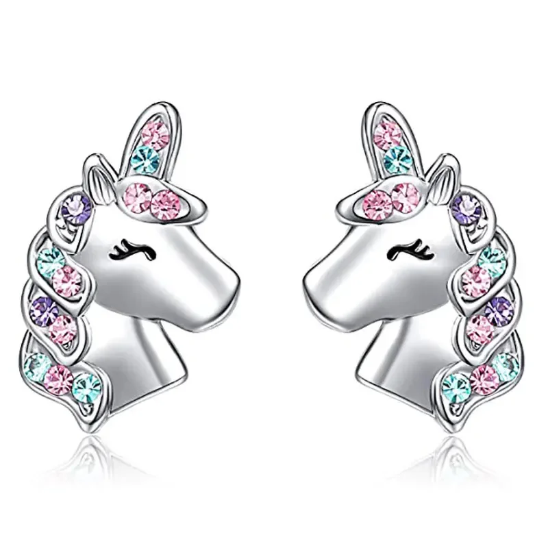 Pendientes de unicornio para niña pequeña, aretes de cristal, gato, mariposa, arcoíris, corazón, estrella, regalo de Navidad, joyería, novedad