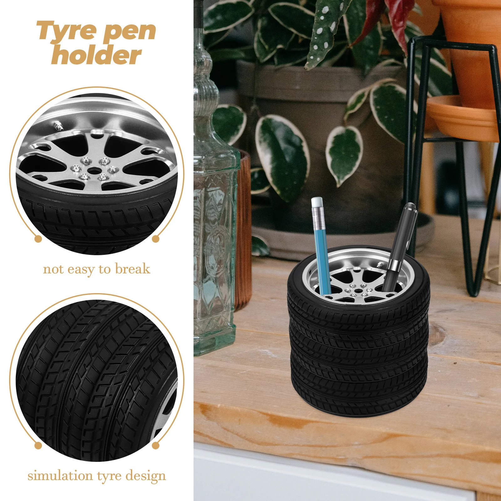 

Simulation Tire Pen Holder Artificial PVC Material Creative Office Desk Storage Stylish Design Tyre Pen Holder