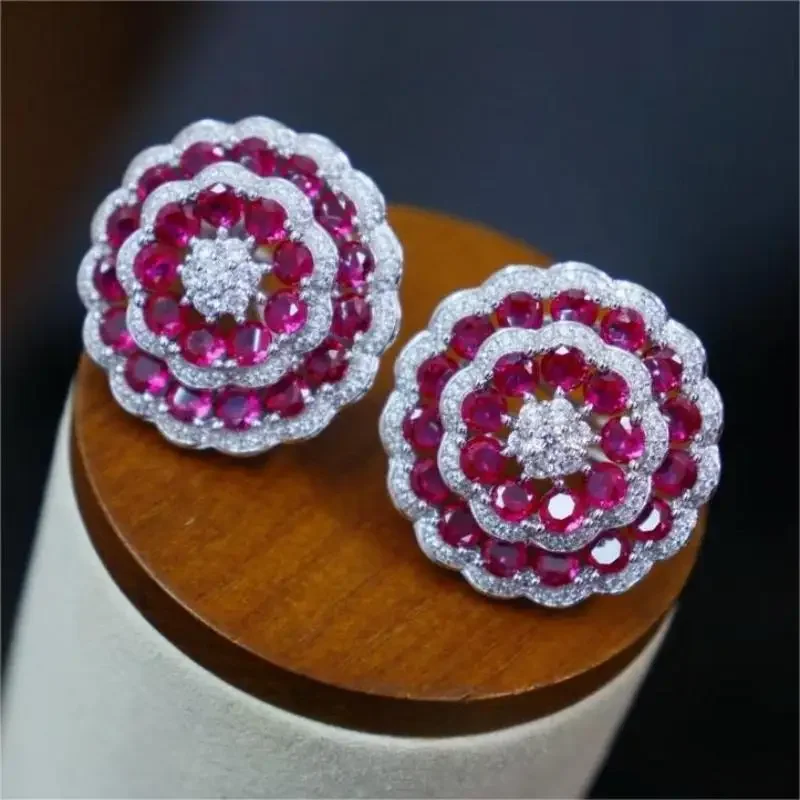 RUIF New Classic Style 925 Silver Green Blue Pink Zircon Earrings And Ring Women Jewelry Ladies Party Gift