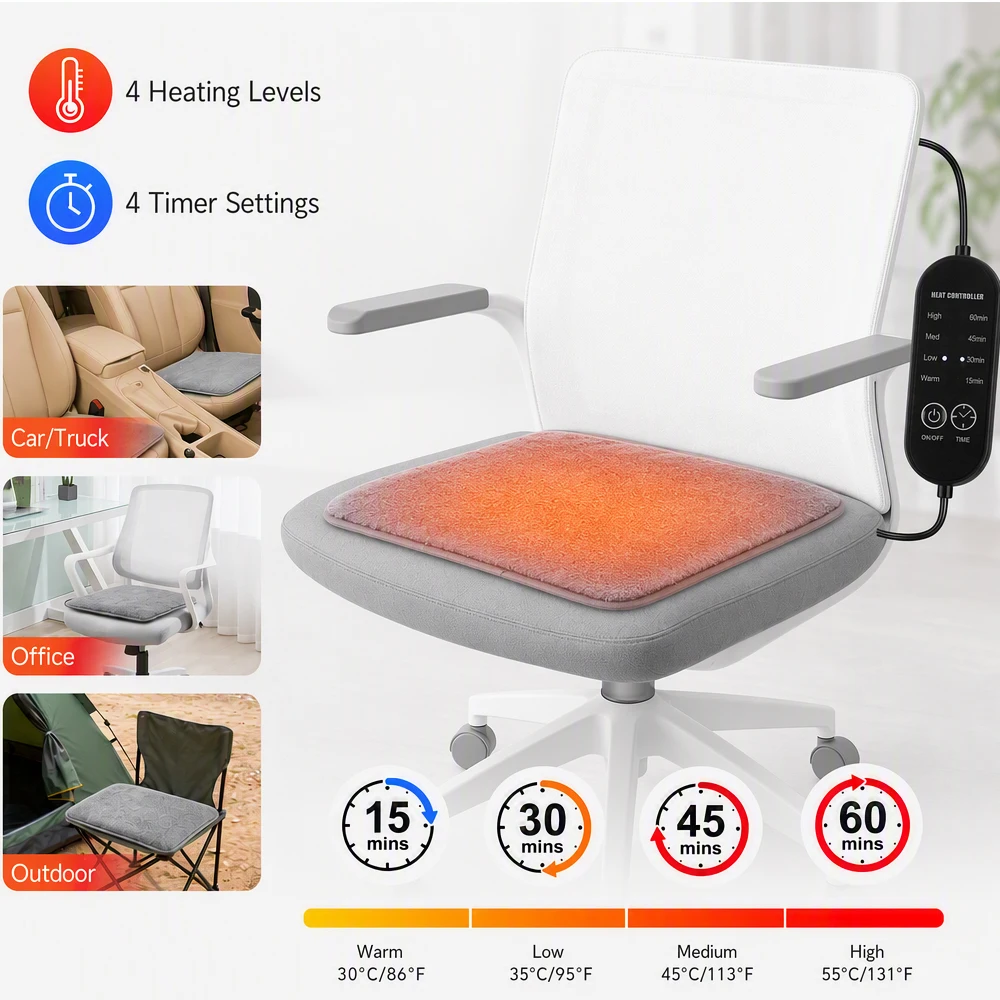 USB Powered Electric Heating Cushion 4 Temperature 4 Timer Heated Seat Cushion For Home Office Chair Car Heated Mat 5V/2A