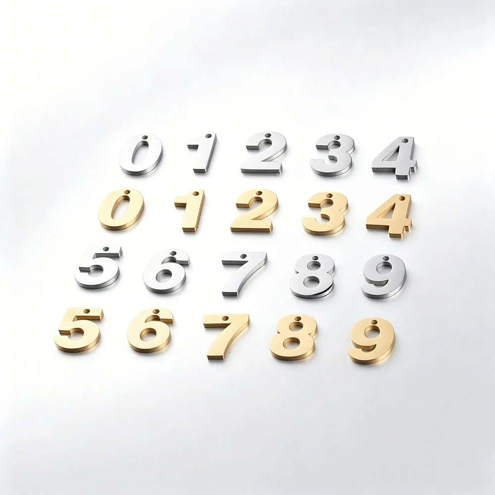 Stainless Steel Number Charms 0-9 Gold Silver Mini Pendant with Hole for Keychain DIY Jewelry House Tag