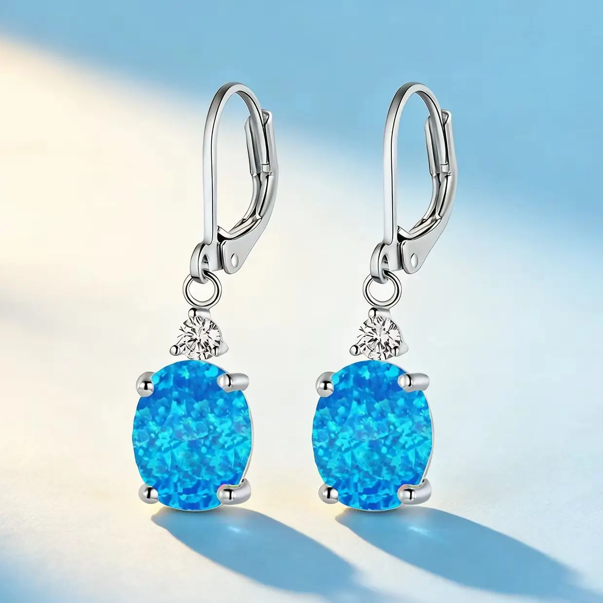 

Элегантные серьги с белым цирконием и синим опалом, позолоченные белым золотом, модные трендовые украшения 2025 года для женщин, хит продаж