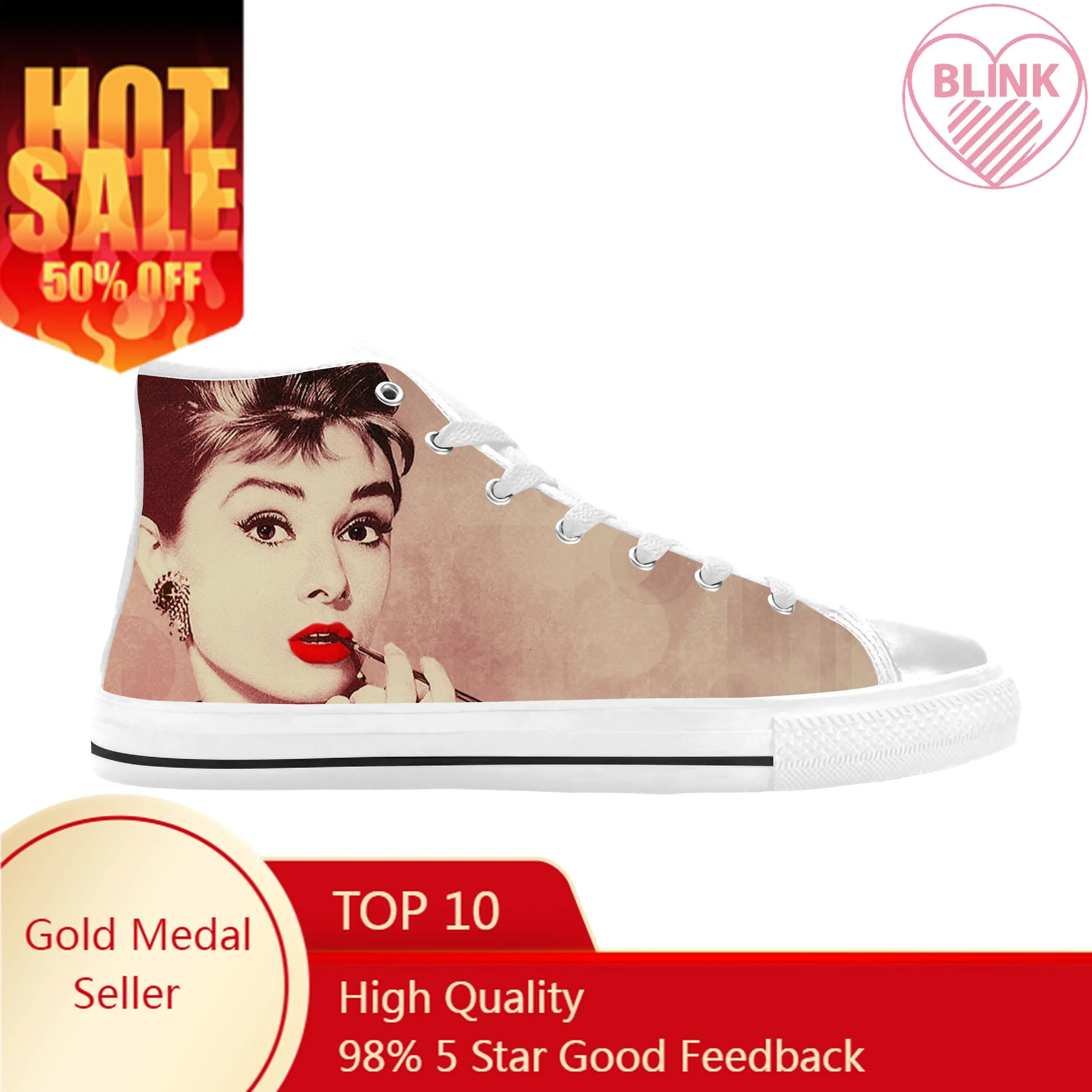 

Hot Audrey Hepburn Movie Star Actor Cute Fashion Casual Cloth Shoes High Top Comfortable Breathable 3D Print Men Women Sneakers