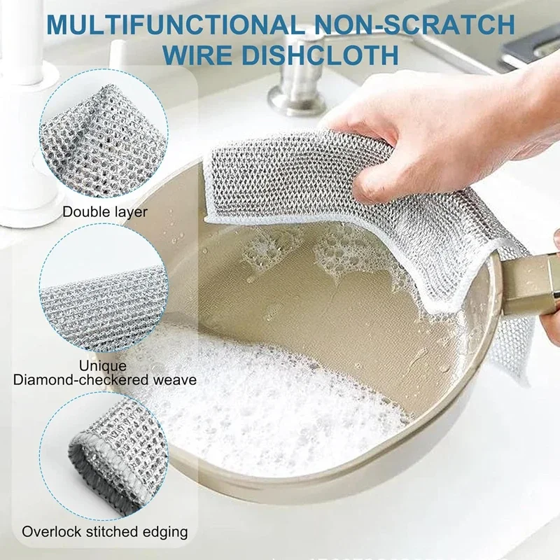 Rust Removal Cleaning Cloth Kitchen Magic Dishwashing Towel Metal Steel Wire Cleaning Rag Microwave Stove Clean Tools Dish Cloth