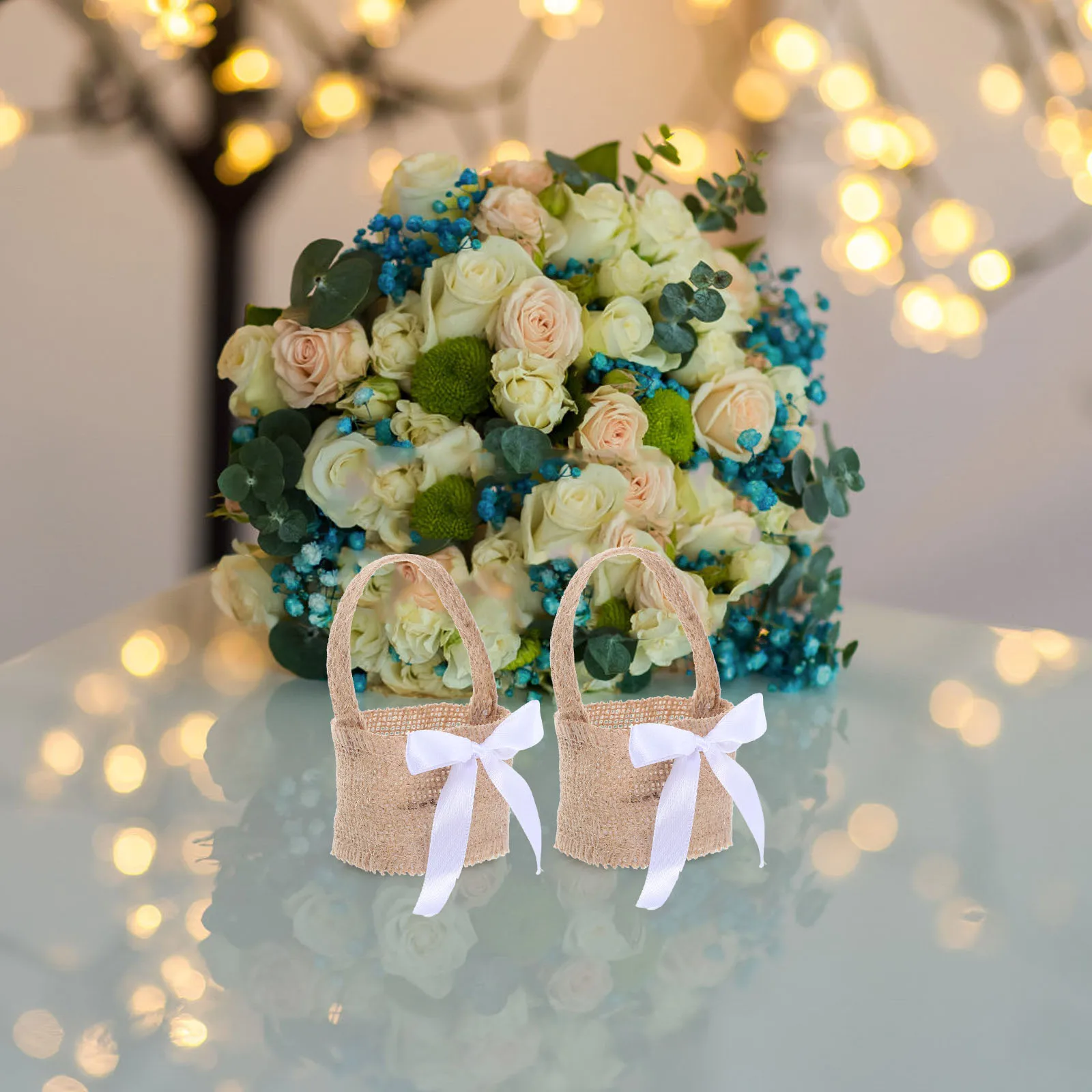 

4Pcs Linen Baskets Wedding Party Candy Storage Bags Romantic Flower Girl Accessory -248- Linen Baskets