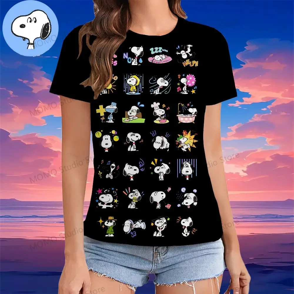 Cartoon Snoopy Girls T-Shirt 3-14 years old Summer Short Sleeve 100-6XL Kawaii Street Y2K Clothing O Neck 2024 Fashion Clothing