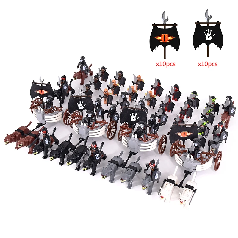 MOC Medieval lotr Figures Black Wolves, Mounted Chariots Legion Lotte Action Dolls Brick Dolls Assembled Building Blocks Toys