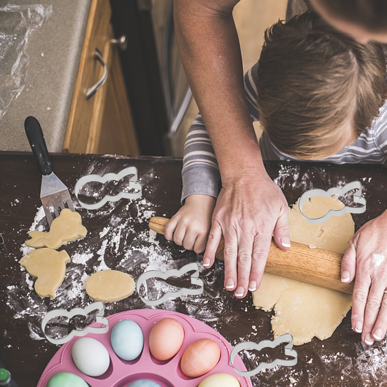 

6Pcs Easter Rabbit Cookie Cutters Stainless Steel Biscuit Molds Baking Tools Reusable Metal Cookie Molds DIY Kitchen Cutter