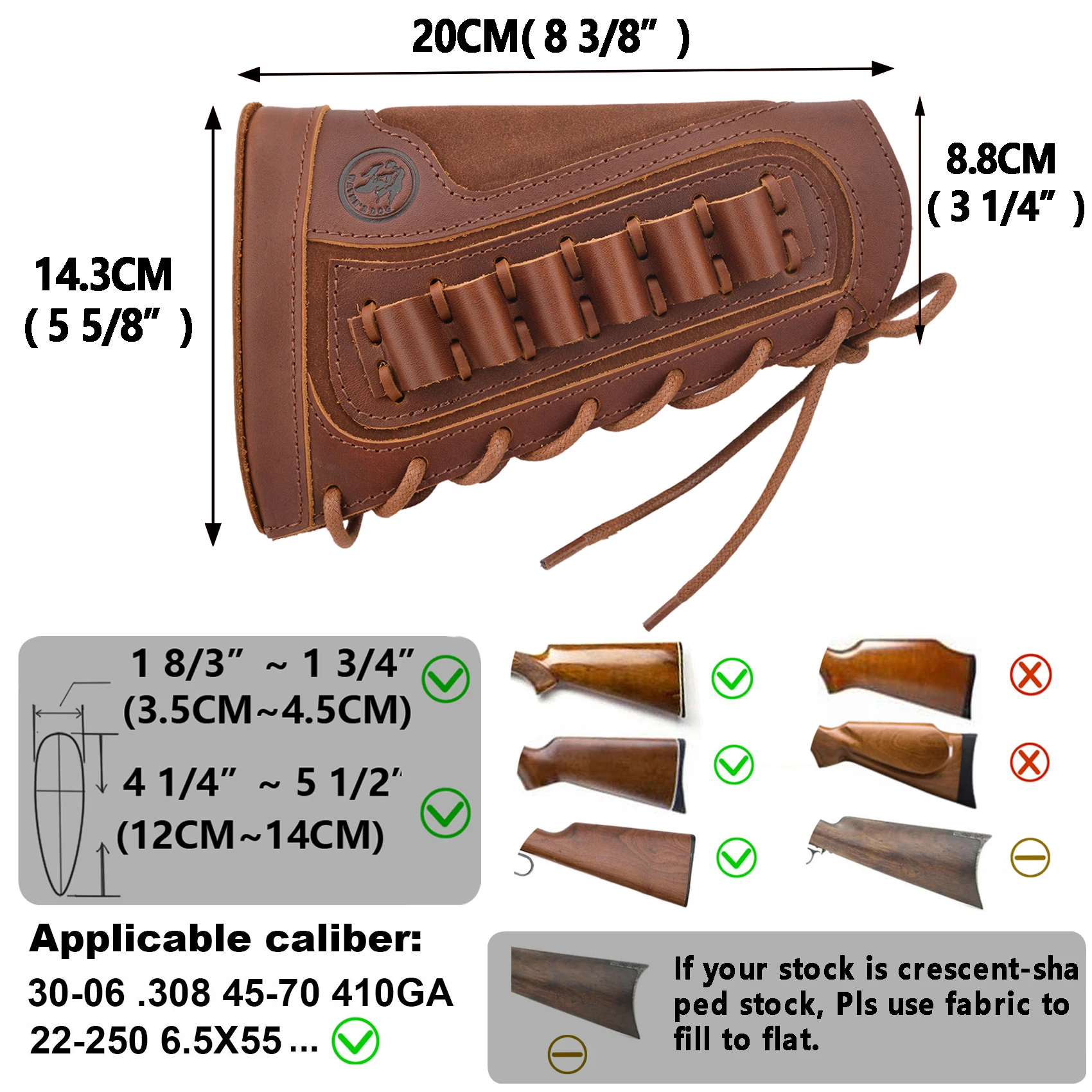 Durale Leather Buttstock Cover Cheek Rest Pad  For Rigthy Shooter With Ammo Holder .308 .357 .45-70 .30-30 12/16/20GA caliber