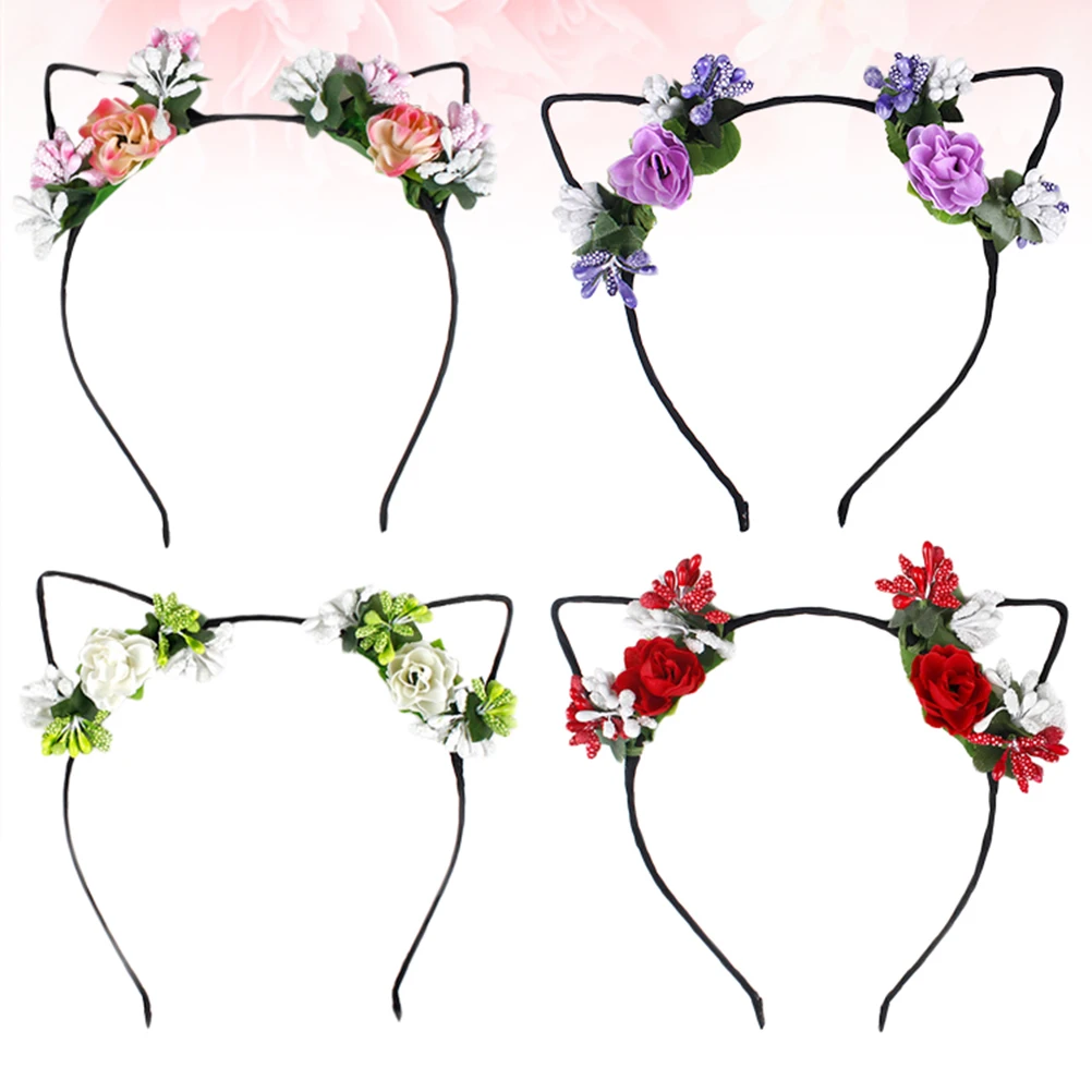 

Cat Ears Headband for Women Girls Fashion Flower Decorated One Size Fits Most Masquerade Ball Costume Party Accessories