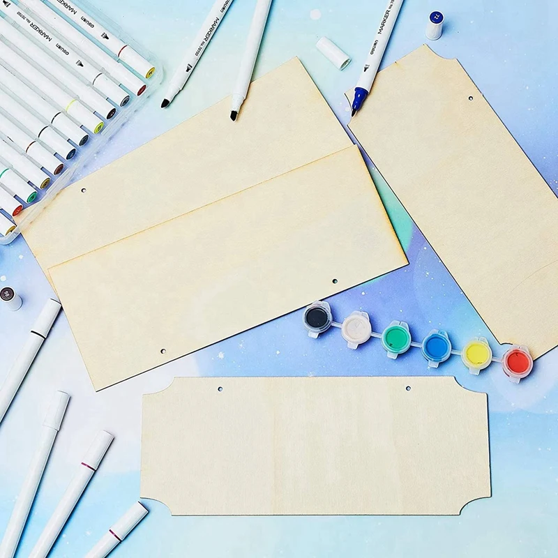 20 Pieces Unfinished Hanging Wood Sign Rectangle Blank Wooden Plaque Banners With Ropes For Pyrography Painting Writing