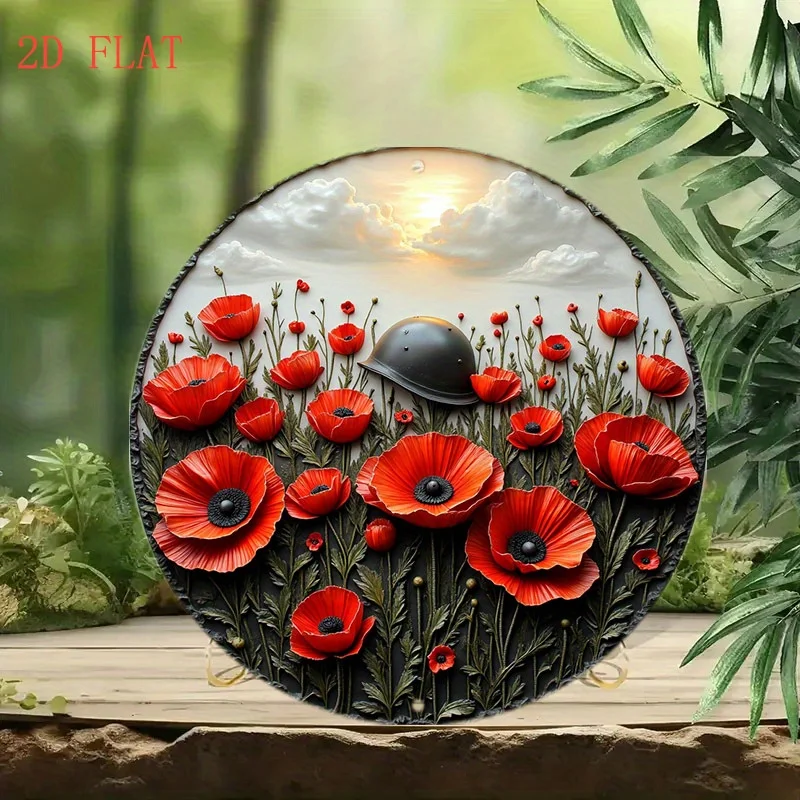 Plaque en métal vintage durable - Décoration murale, Motif coquelicots et casque de soldat, Effet 3D, pour Maison, Bureau, Bar, Cave à homme W