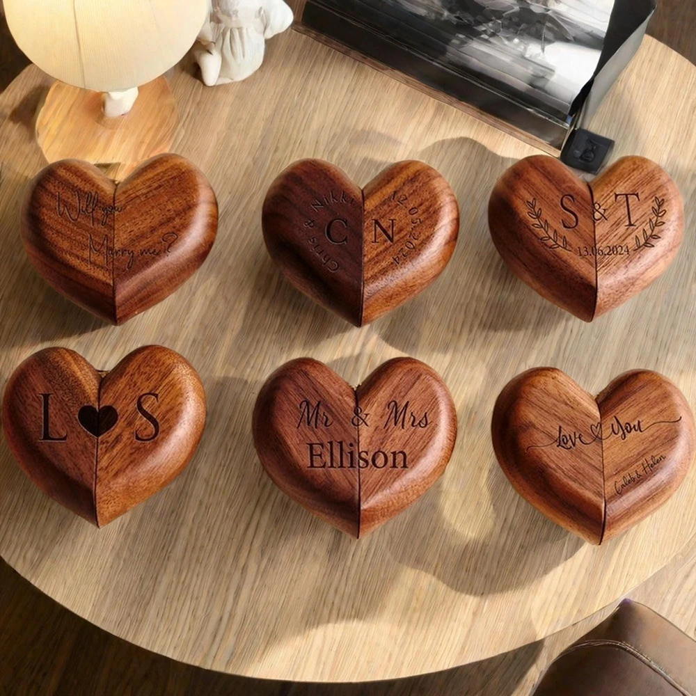 

Custom Wooden Wedding Engagement Proposal Ring Box Walnut Wood Personalized Rustic Wedding Gift Wood Ring Bearer Pillows