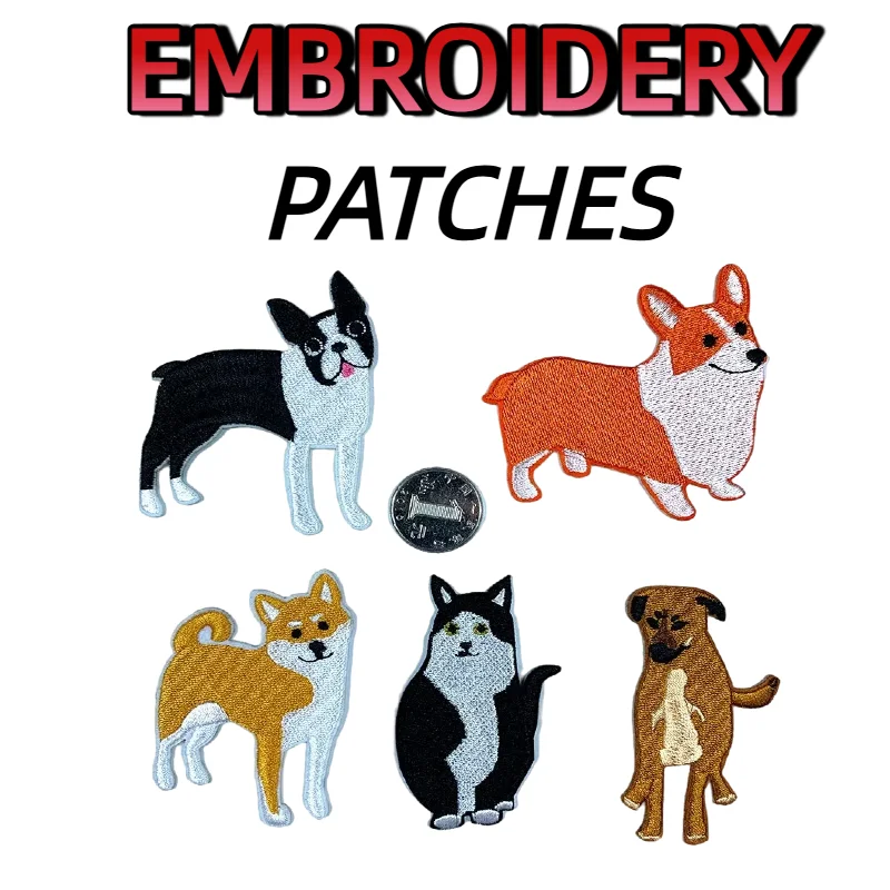 

Хаски Корги Шиба-ину вышивка значок животное вышивка тканевая наклейка детская одежда школьная сумка DIY клейкая подложка